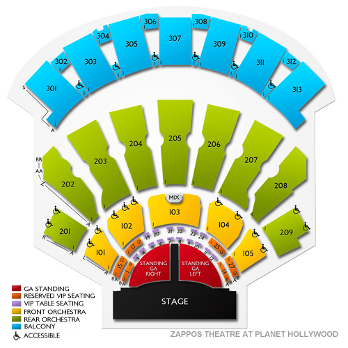 Zappos Theater at Planet Hollywood 2019 Seating Chart