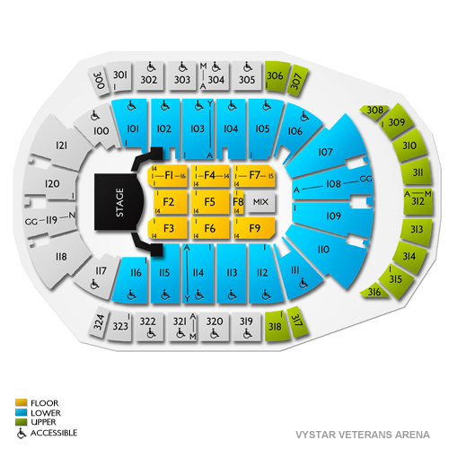 Jacksonville Veterans Memorial Arena Seating Chart With Seat Numbers